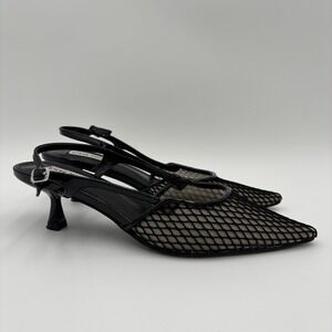 Steve Madden Sammee Kitten Heel Slingback Pumps Women's 7.5 M Black Mesh Pointed